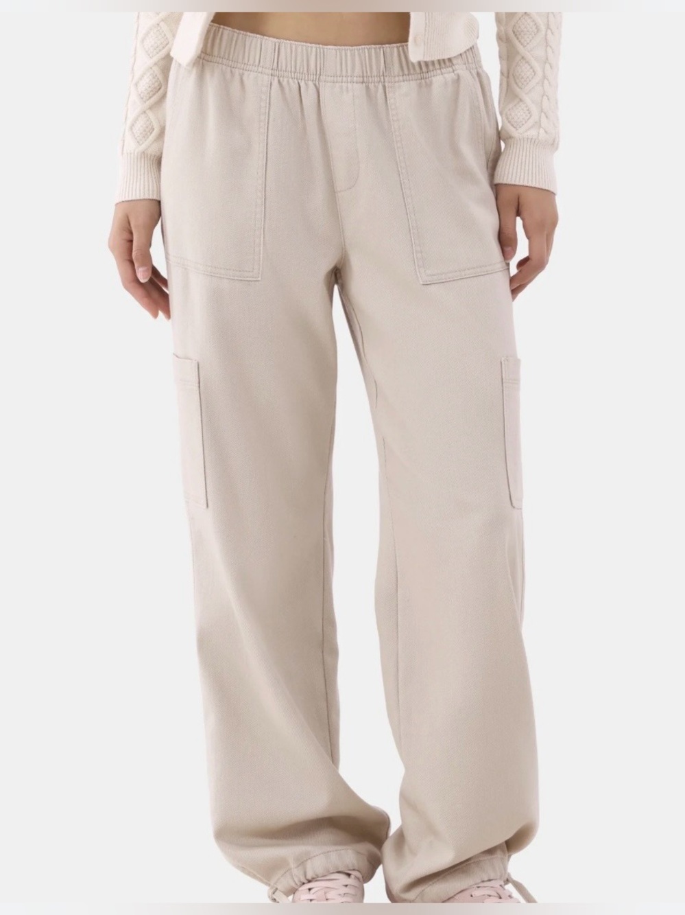 No Boundaries Beige Pull On Cargo Jeans Size Small Joggers Elastic Waist Stretch